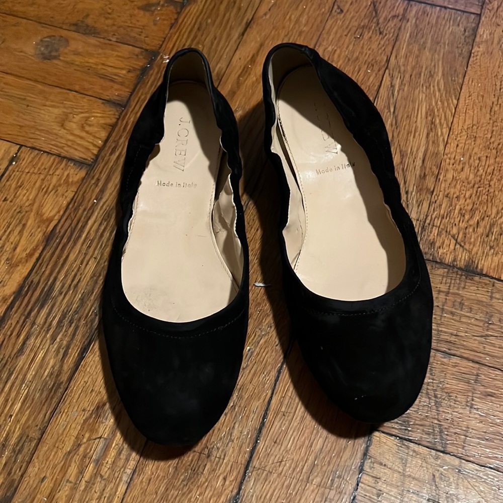 J crew black suede ballet flats